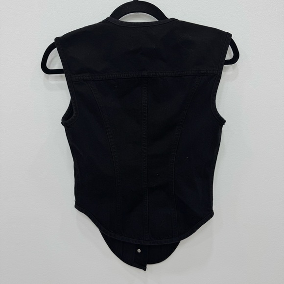 Frame Denim Black silver buttons Seamed Scoop Bustier top 100% cotton Sz 2 - Picture 8 of 9